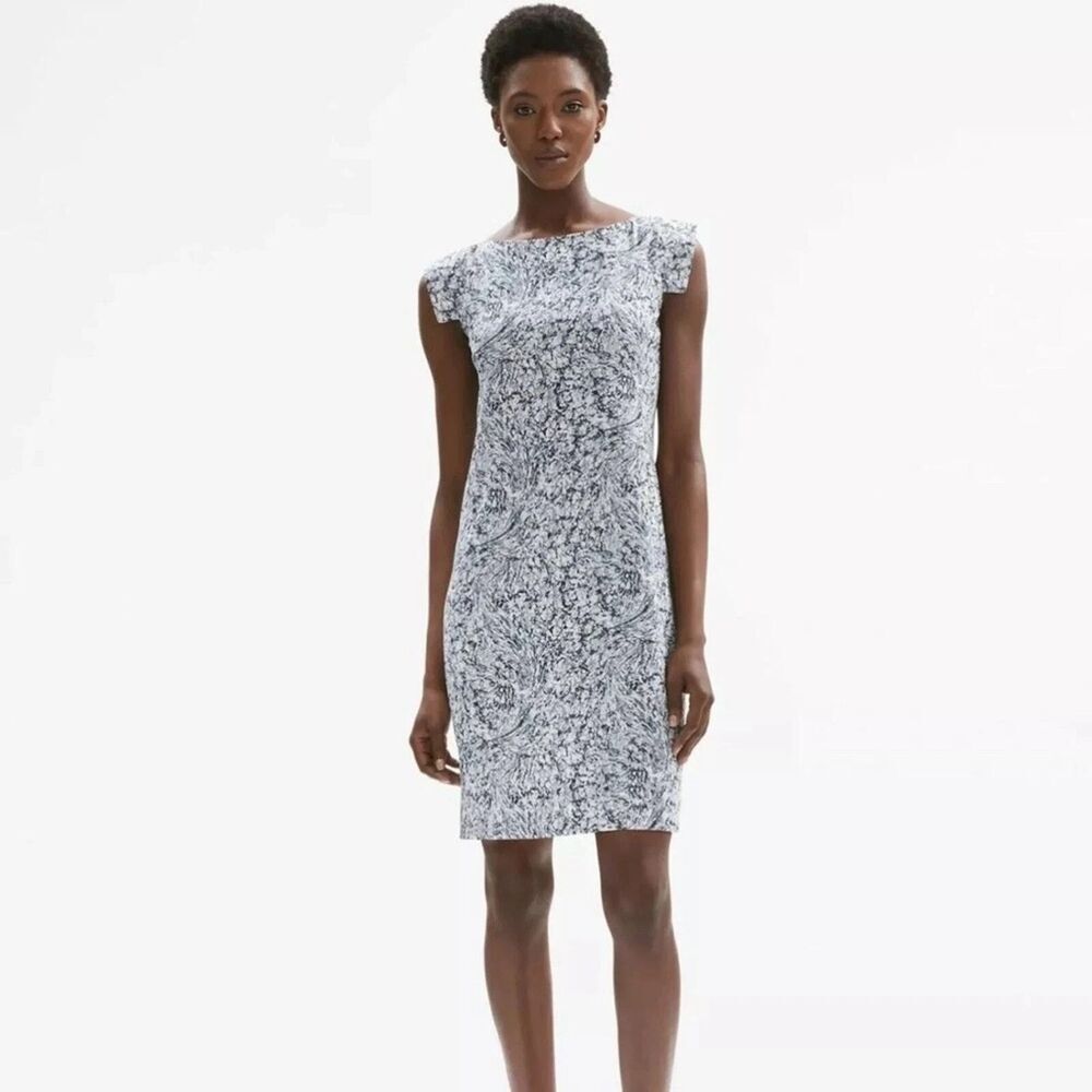 M.M.LaFleur Women The Sarah Dress Sz 12 Indigo Marble White Blue Mini Party